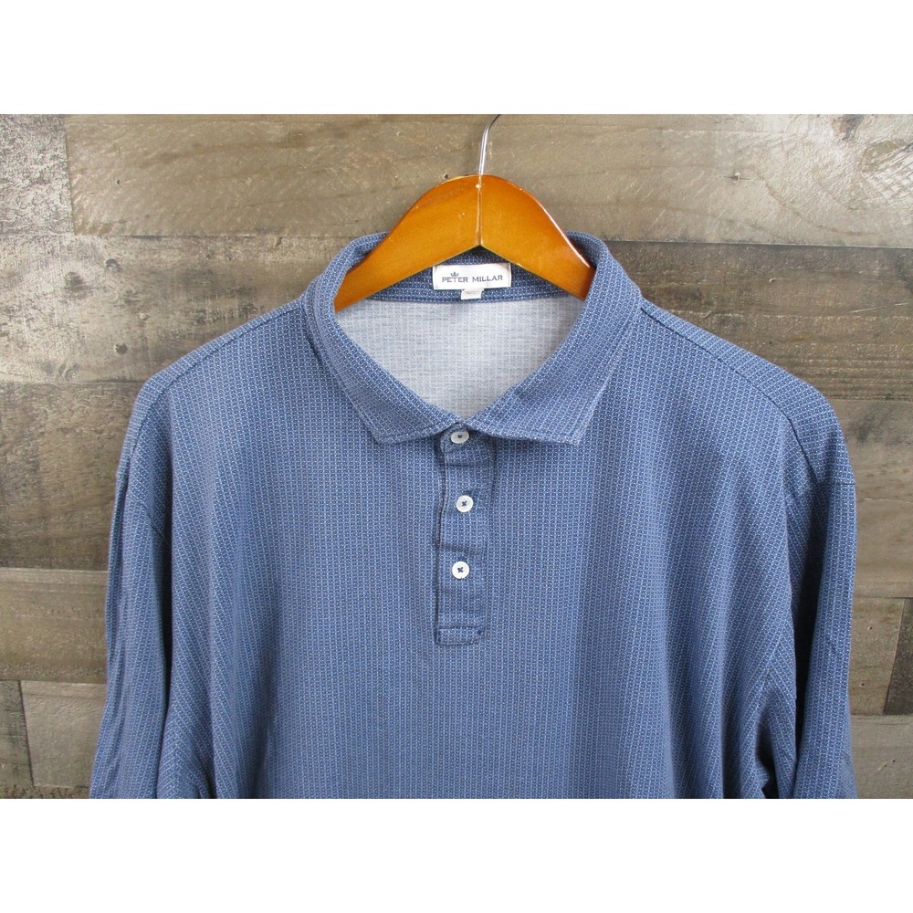 Peter Millar Polo Shirt Mens 2XL Blue Geometric Golf Performance Stretch